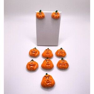 Halloween Jack-O-Lantern Button Covers w/ Matching Stud Earrings Orange